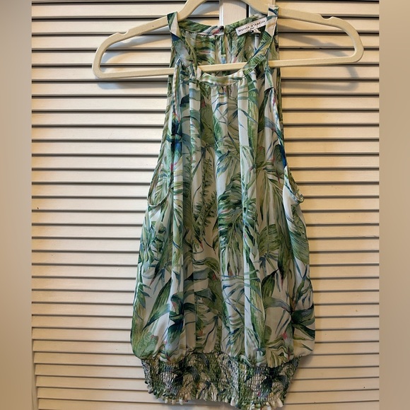 Maison d'amelie green palm leaf print Halter tank top, Size Large - Picture 2 of 6